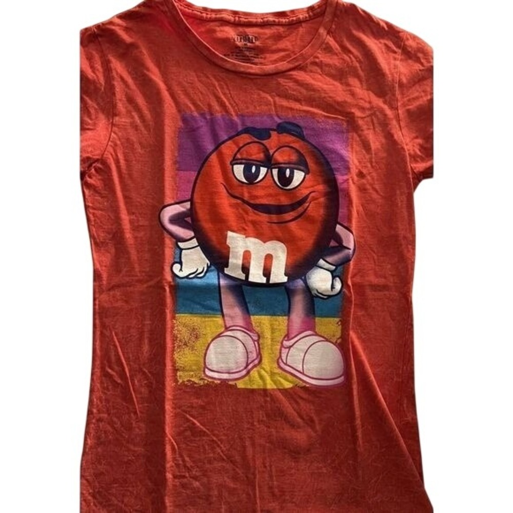 M&Ms World Red Character Graphic T-Shirt Orange Cotton Crew Neck Medium 2017